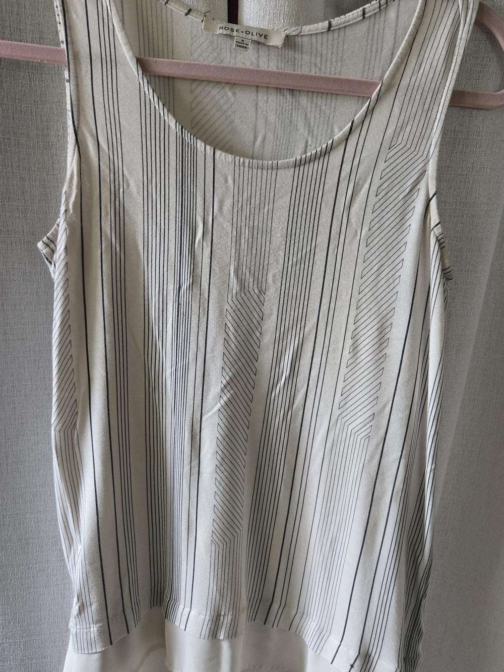 Rose & Olive White Tank Top with Black Pinstripes